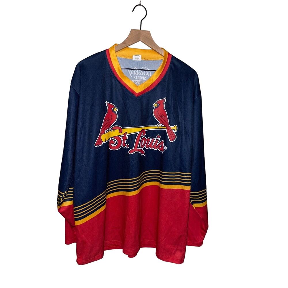 Vintage St. Louis Cardinals Jersey Team Blue Red Long Sleeve Active Top Y2K XL